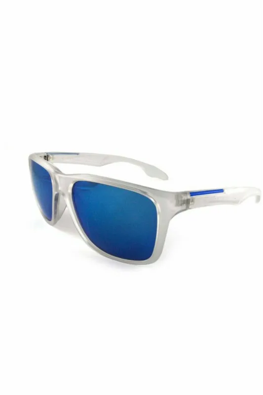 East Village Square Clear Sunglasses With Blue Mirror Lens sold by Goddiva