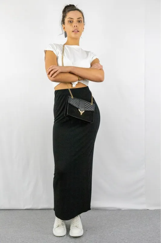 Signage Pencil Maxi Skirt In Black sold by Goddiva