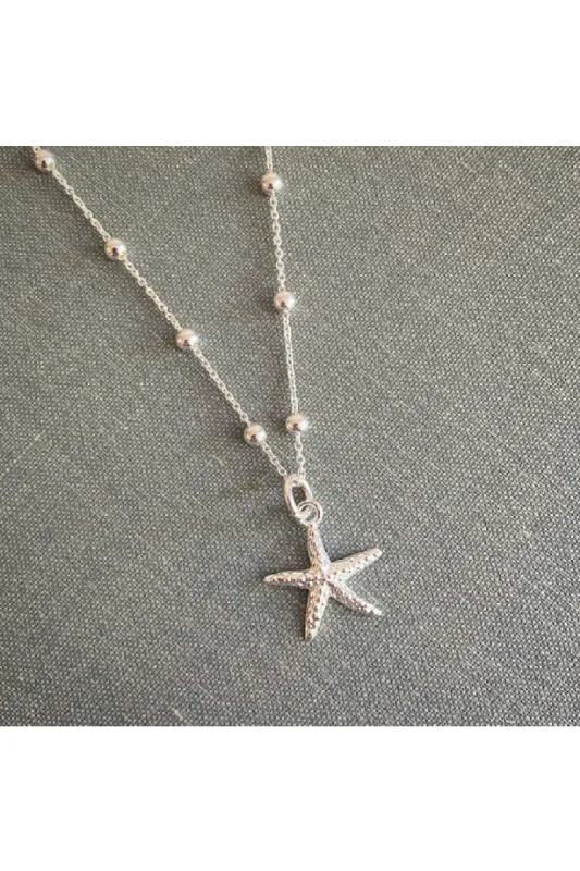 Wisteria London Sterling Silver Starfish Necklace On Bobble Chain sold by Goddiva
