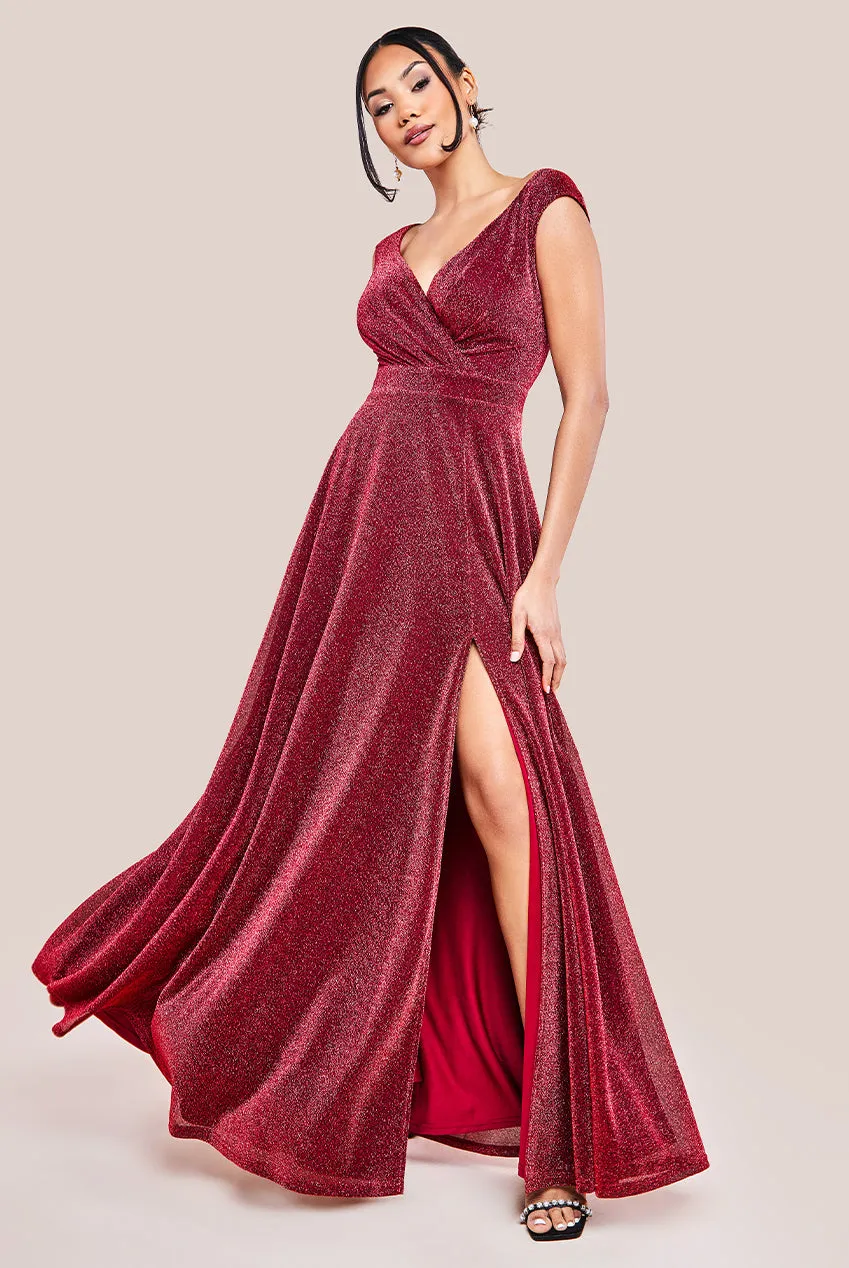 Crossover Lurex Glitter Maxi Dress - Wine by Goddiva sold by Goddiva