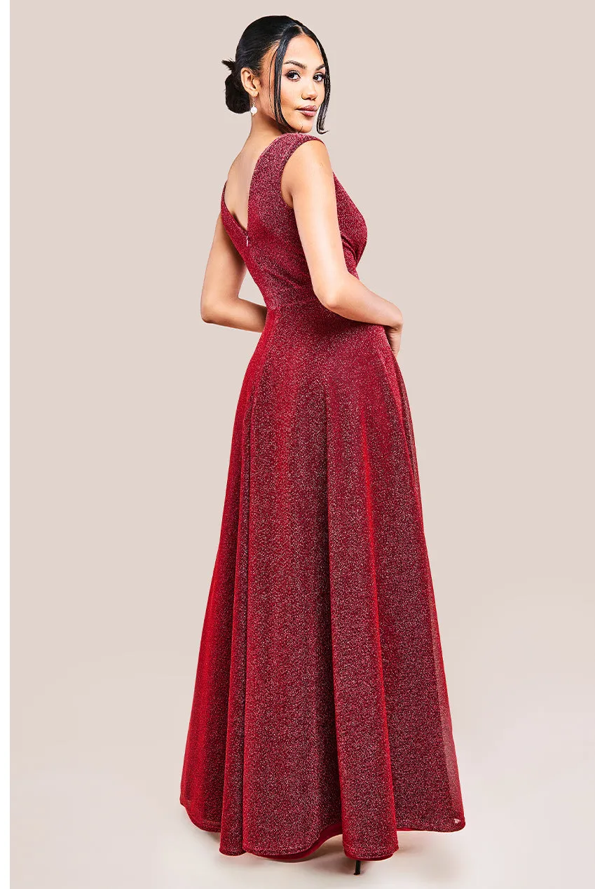Crossover Lurex Glitter Maxi Dress - Wine by Goddiva sold by Goddiva product image thumbnail 2