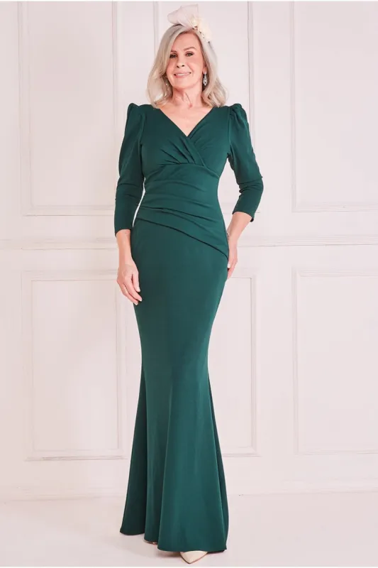 Pleated Front Wrap Scuba Maxi by Goddiva sold by Goddiva
