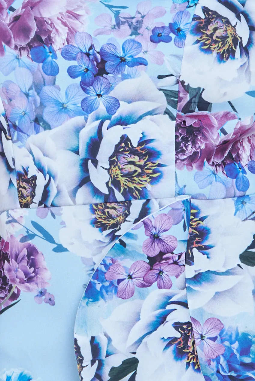 Ruffled Floral Scuba Foam Bandeau Midi Dress - Blue by Goddiva sold by Goddiva product image thumbnail 4