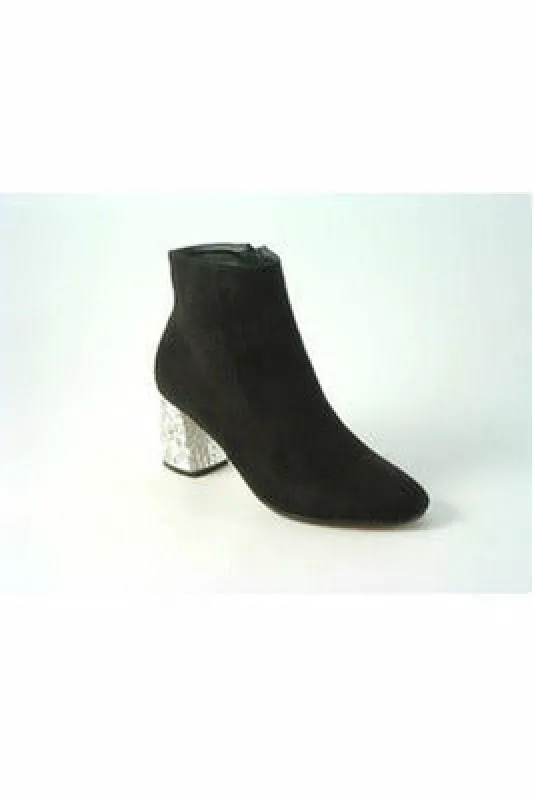 Glitz Shoes Celine Sabatine Glitter Heel Suede Ankle Boot sold by Goddiva