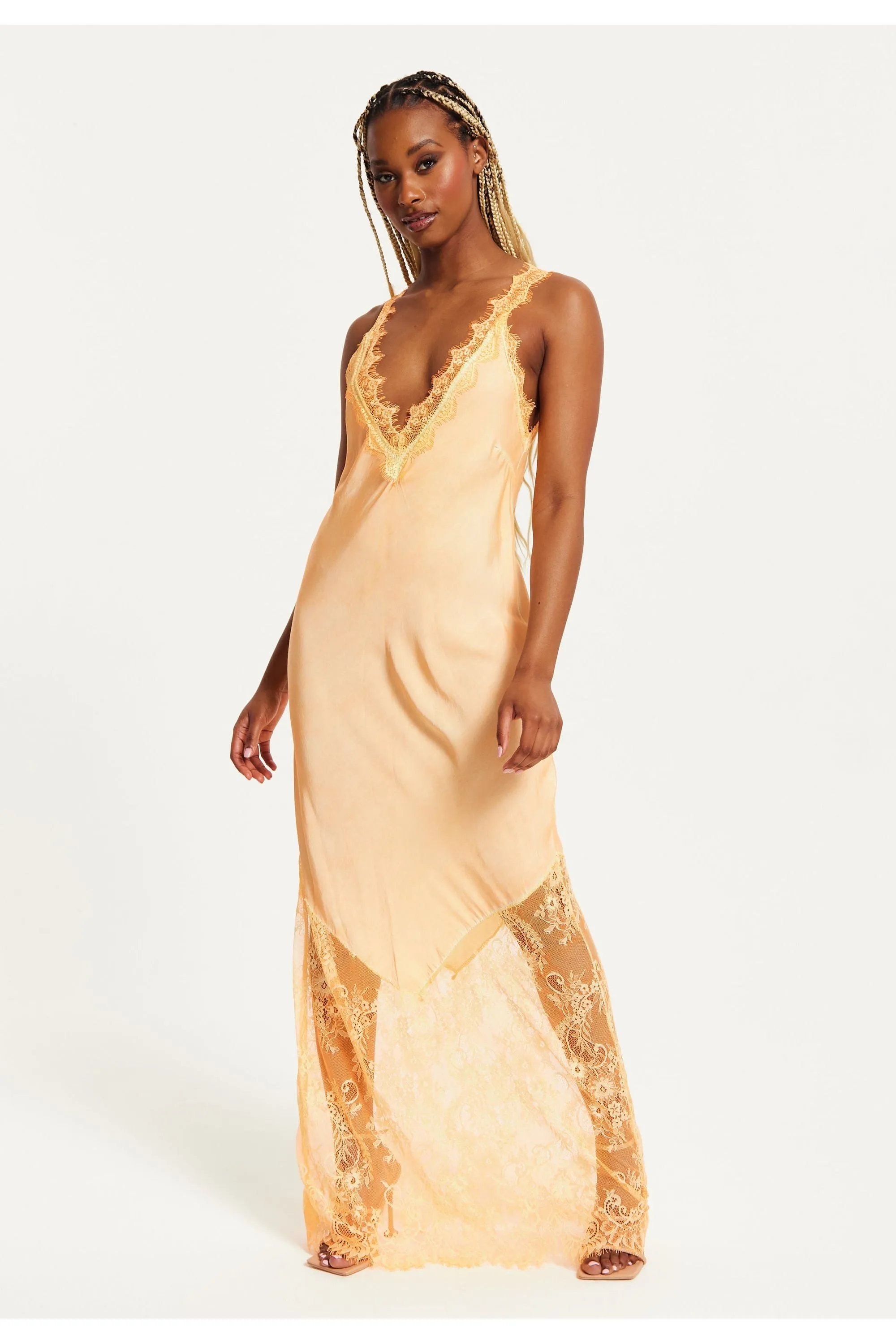 Liquorish Lace Detailed V Neck Maxi Dress In Orange sold by Goddiva product image thumbnail 2