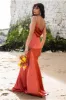 Cowl Back Satin Maxi Dress - Burntorange by Goddiva sold by Goddiva