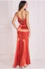 Cowl Back Satin Maxi Dress - Burntorange by Goddiva sold by Goddiva