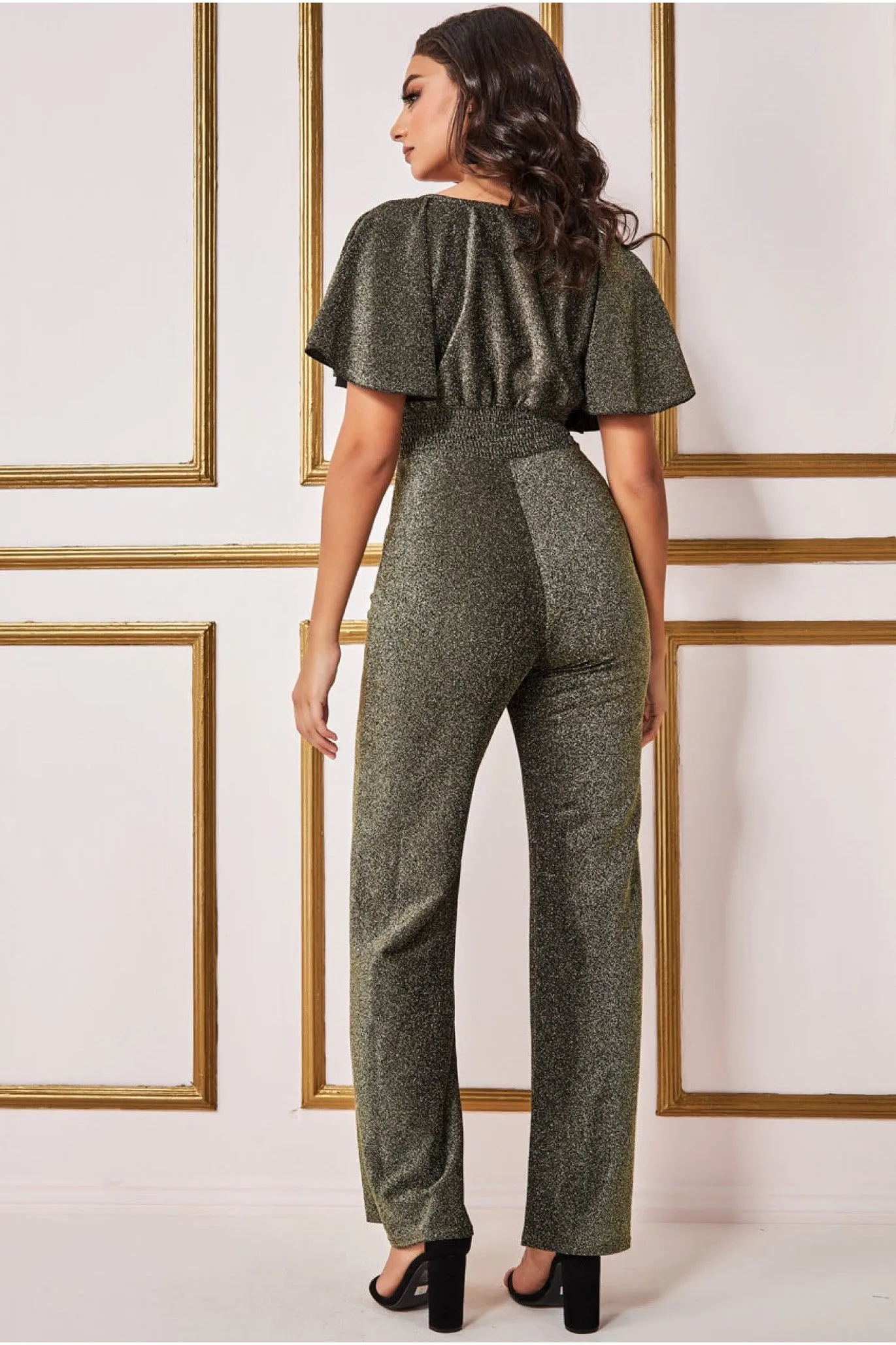 Lurex Wrap Style Jumpsuit - Gold by Goddiva sold by Goddiva product image thumbnail 2