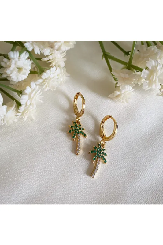 Wisteria London Palm Tree Huggie Hoop Earrings sold by Goddiva
