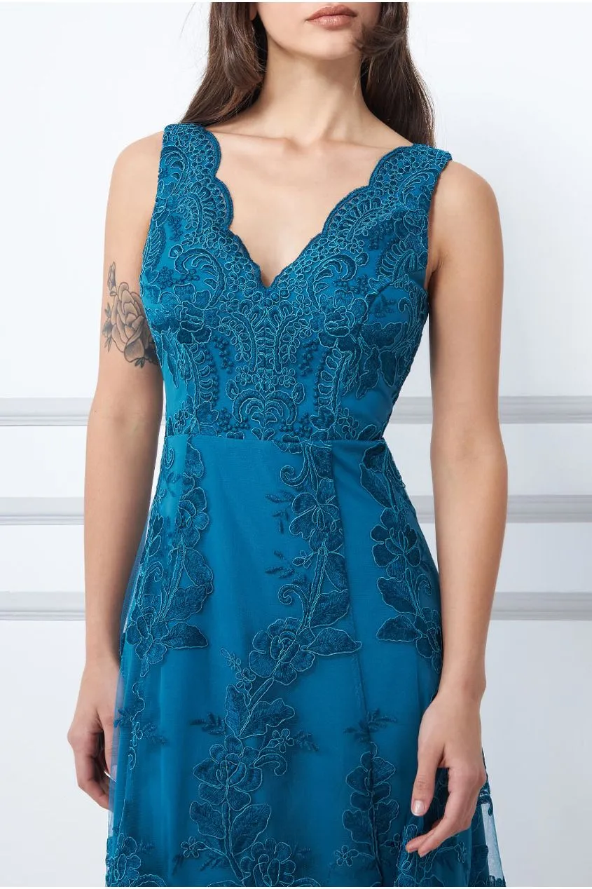 Goddiva Scalloped Neck Lace Midi Dress - Teal sold by Goddiva product image thumbnail 4