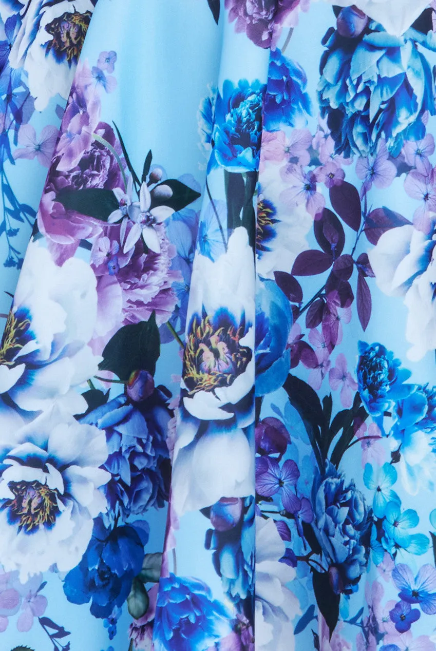 Scuba Foam Floral Skater Mini Dress - Blue by Goddiva sold by Goddiva product image thumbnail 5