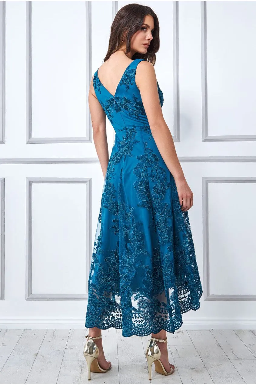 Goddiva Scalloped Neck Lace Midi Dress - Teal sold by Goddiva product image thumbnail 2
