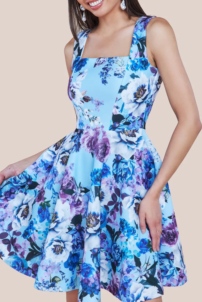 Scuba Foam Floral Skater Mini Dress - Blue by Goddiva sold by Goddiva product image thumbnail 4
