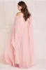 Chiffon Off The Shoulder Maxi With Cape Sleeves - Blush by Goddiva sold by Goddiva