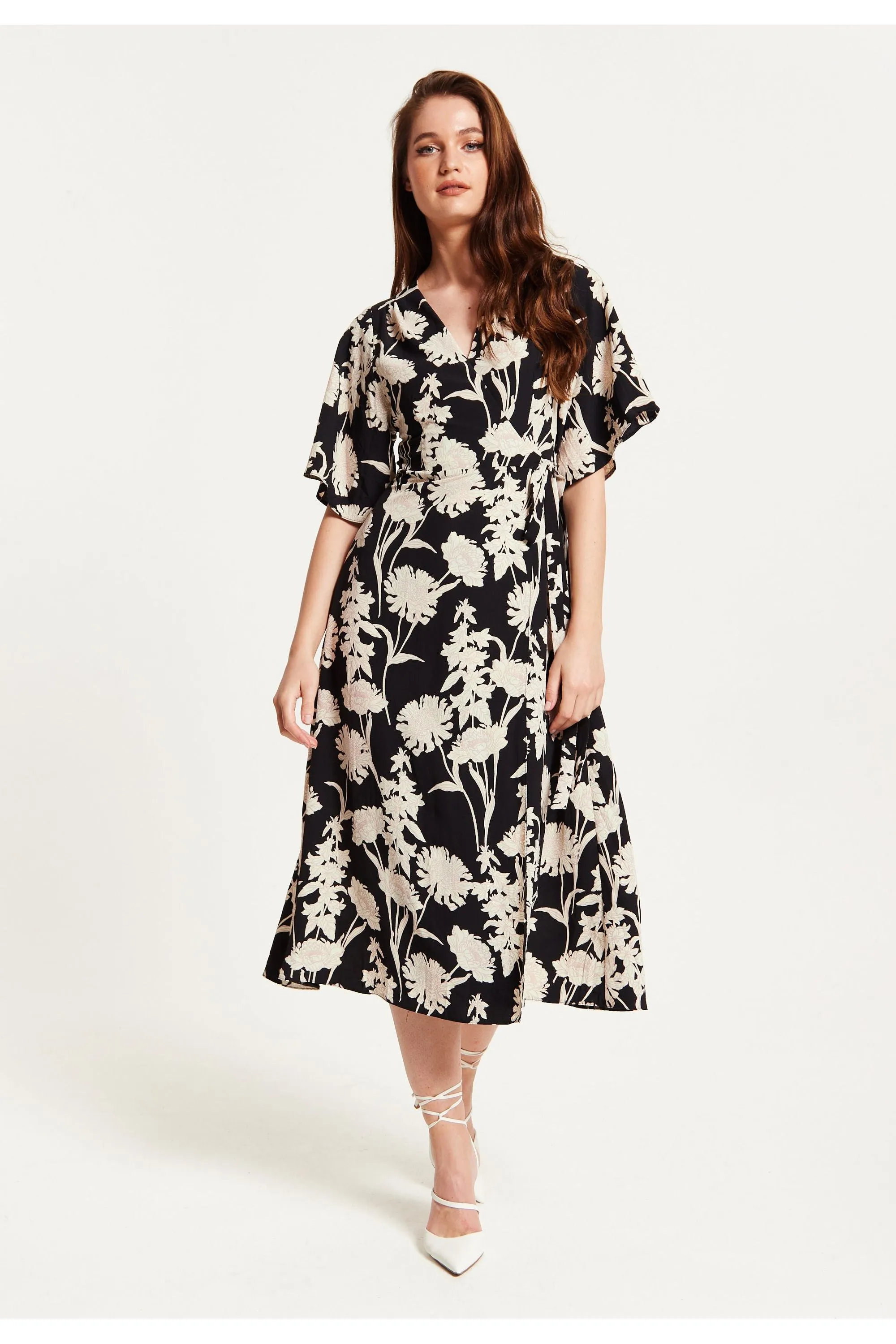 Floral Print Midi Wrap Dress With Kimono Sleeves by Liquorish sold by Goddiva product image thumbnail 3