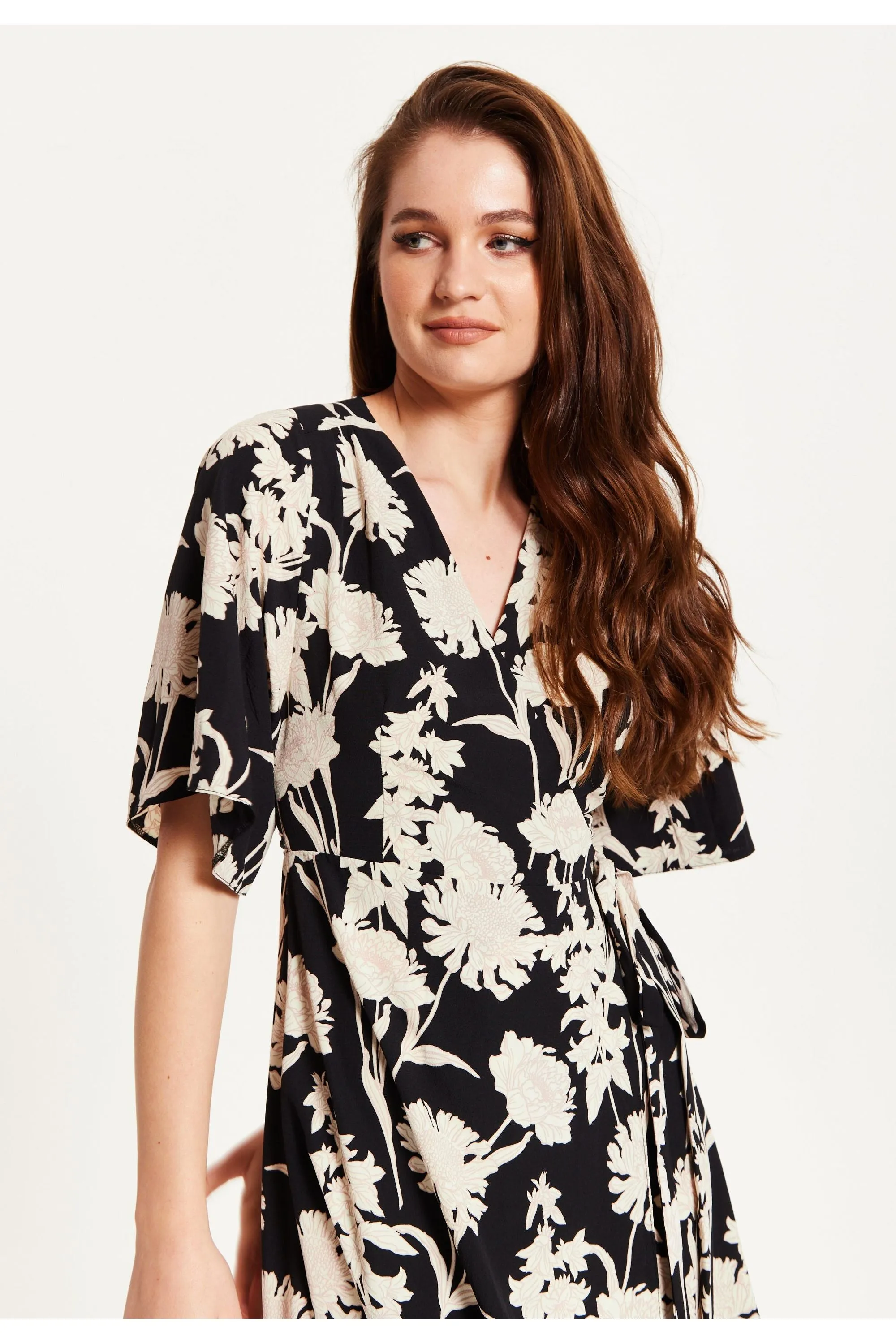 Floral Print Midi Wrap Dress With Kimono Sleeves by Liquorish sold by Goddiva product image thumbnail 4