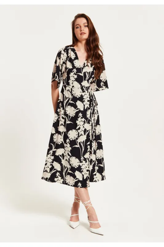 Floral Print Midi Wrap Dress With Kimono Sleeves by Liquorish sold by Goddiva