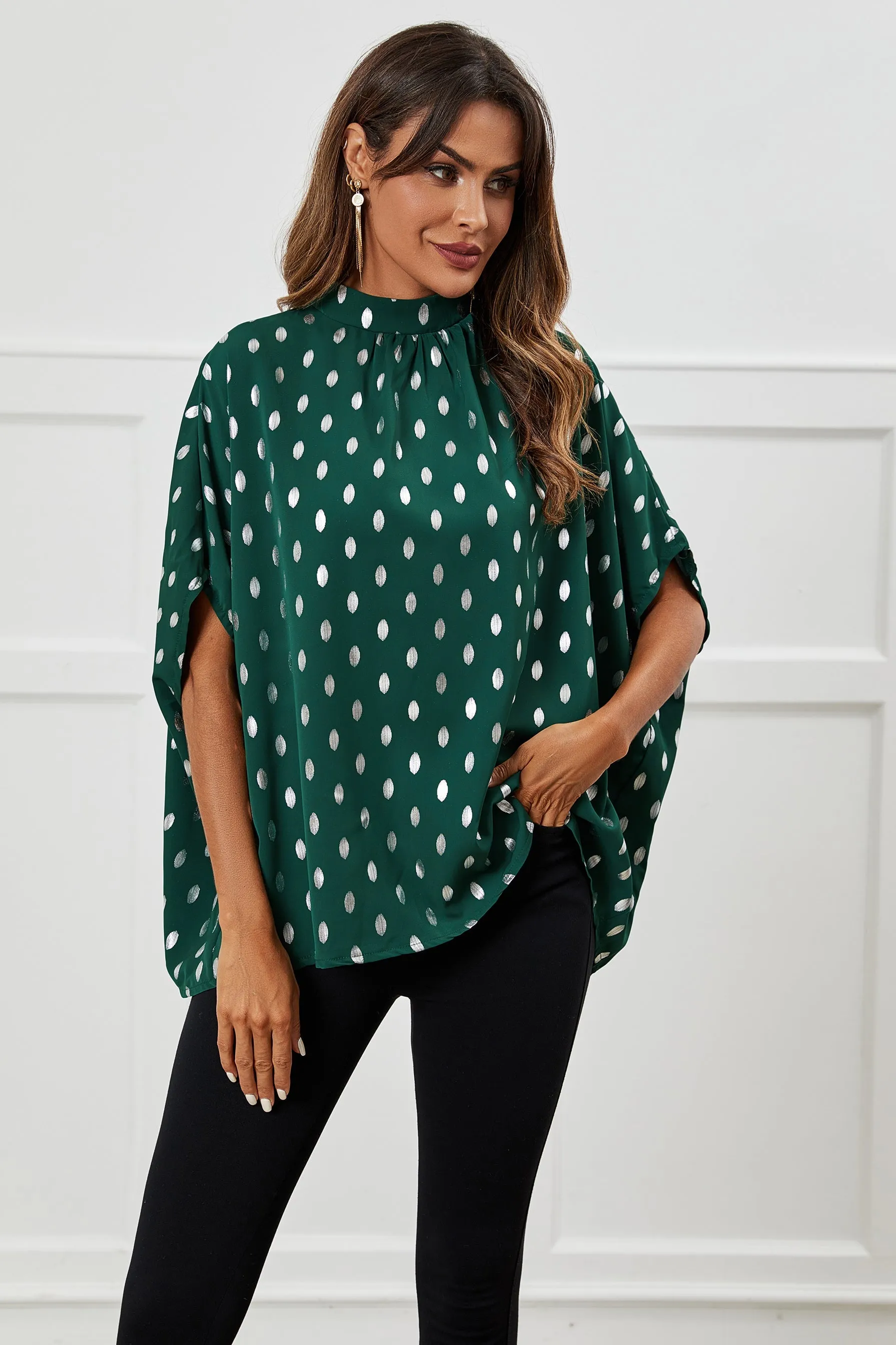 Silver Foil Loose Fit Top In Green by FS Collection sold by Goddiva product image thumbnail 4