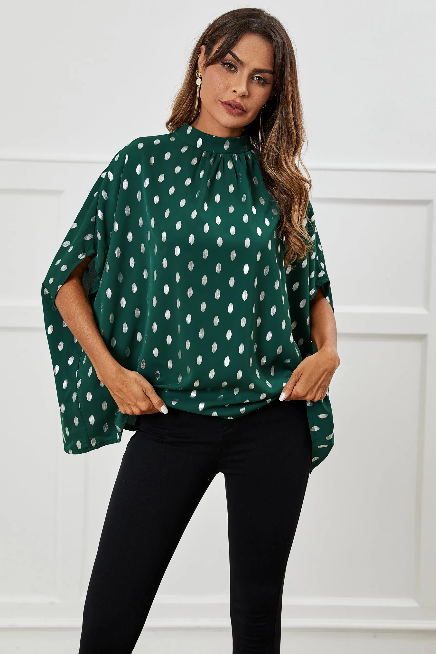 Silver Foil Loose Fit Top In Green by FS Collection sold by Goddiva product image thumbnail 5