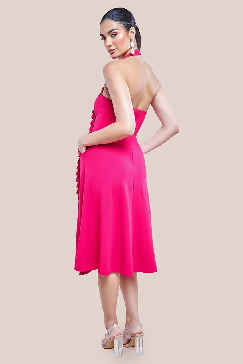 Frilled Halter Neck Strap Midi Dress - Magenta by Goddiva sold by Goddiva product image thumbnail 3