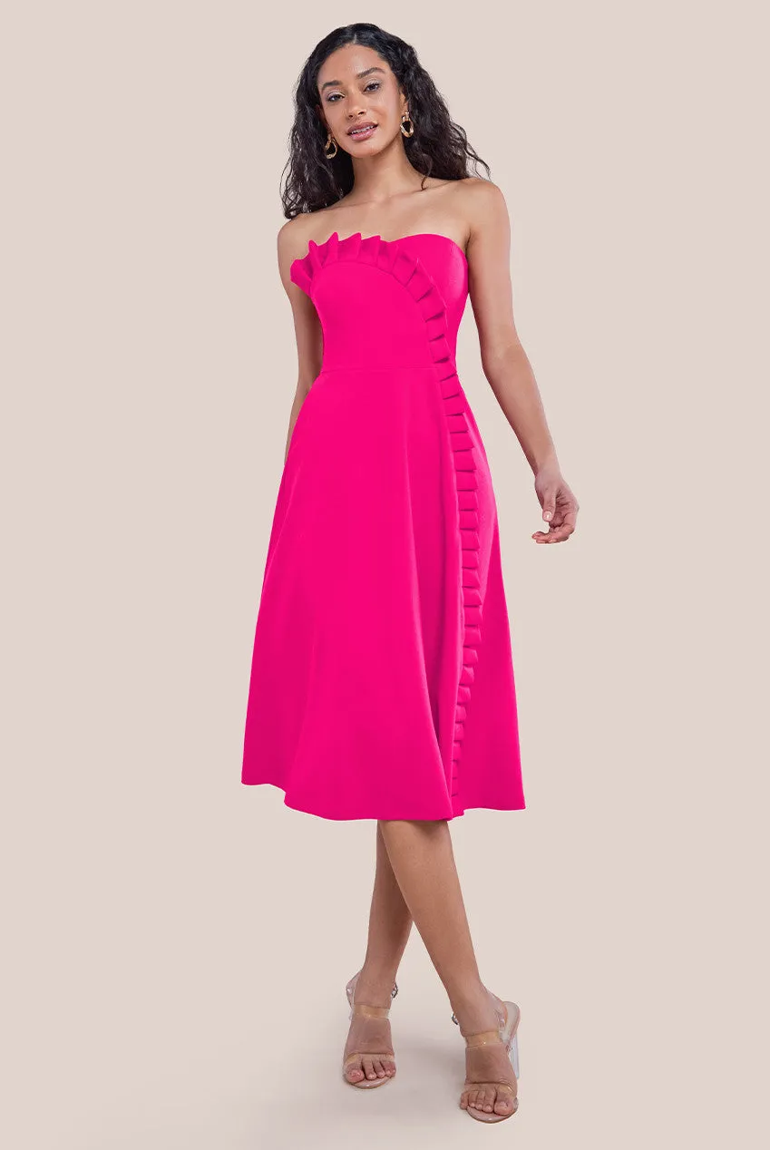 Frilled Halter Neck Strap Midi Dress - Magenta by Goddiva sold by Goddiva product image thumbnail 2