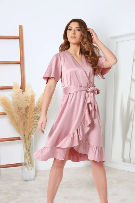 Double Second Frill Wrap Dress With Tea Sleeve sold by Goddiva