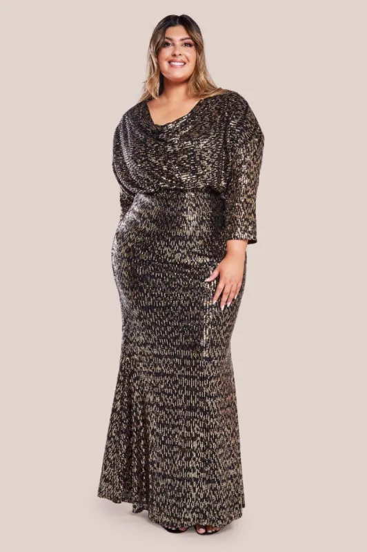 Sequin Cowl Maxi Dress - Black by Goddiva Plus sold by Goddiva