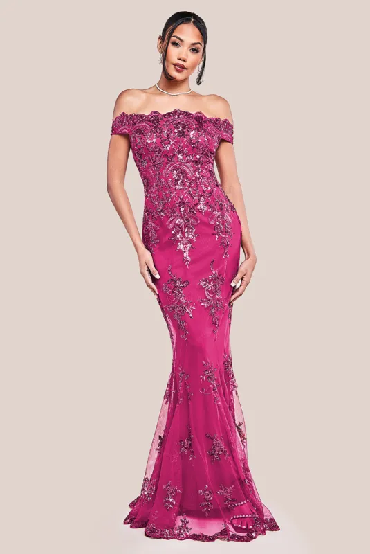 Bardot Sequin Embroidered Maxi Dress - Magenta by Goddiva sold by Goddiva
