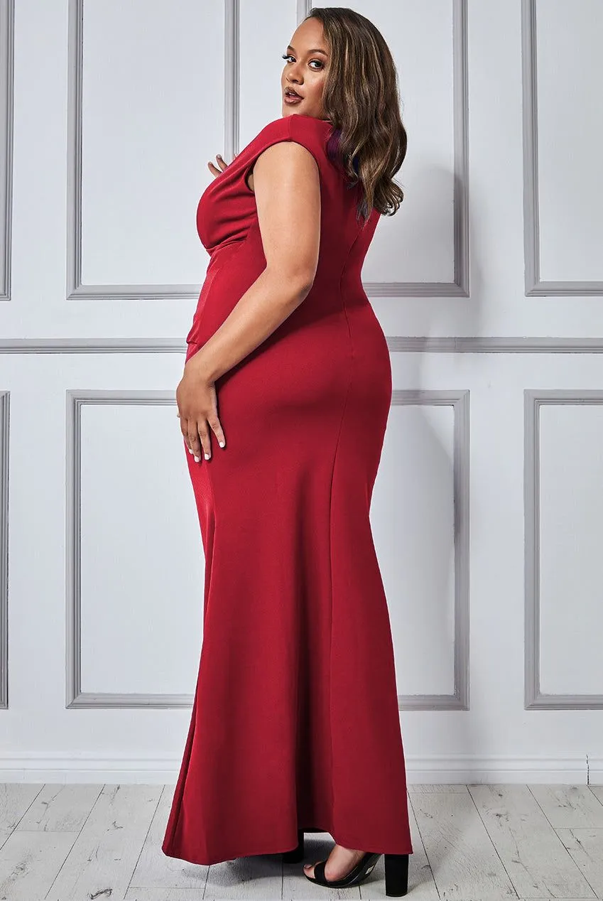 Goddiva Plus Bardot Pleated Maxi Dress - Wine sold by Goddiva product image thumbnail 2