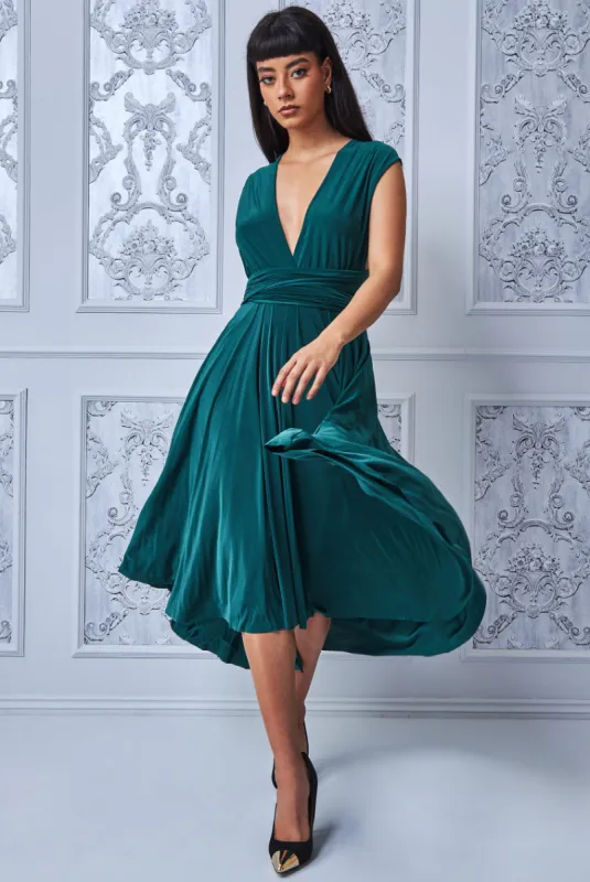 Soft Touch Multi Way Open Back Midi Dress - Emerald Green by Goddiva sold by Goddiva