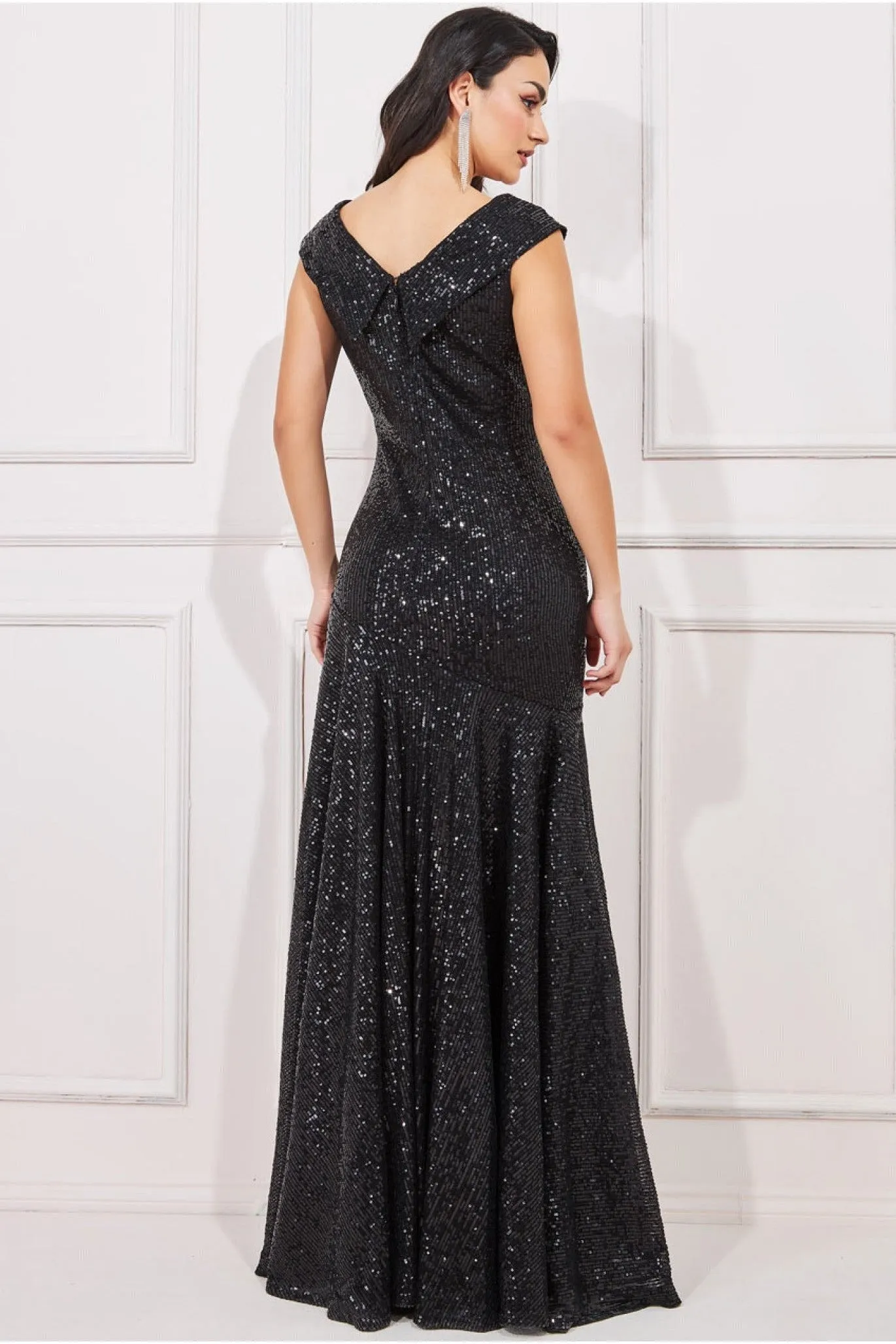 Bardot Sequin Pleated Maxi Dress - Black by Goddiva sold by Goddiva product image thumbnail 2