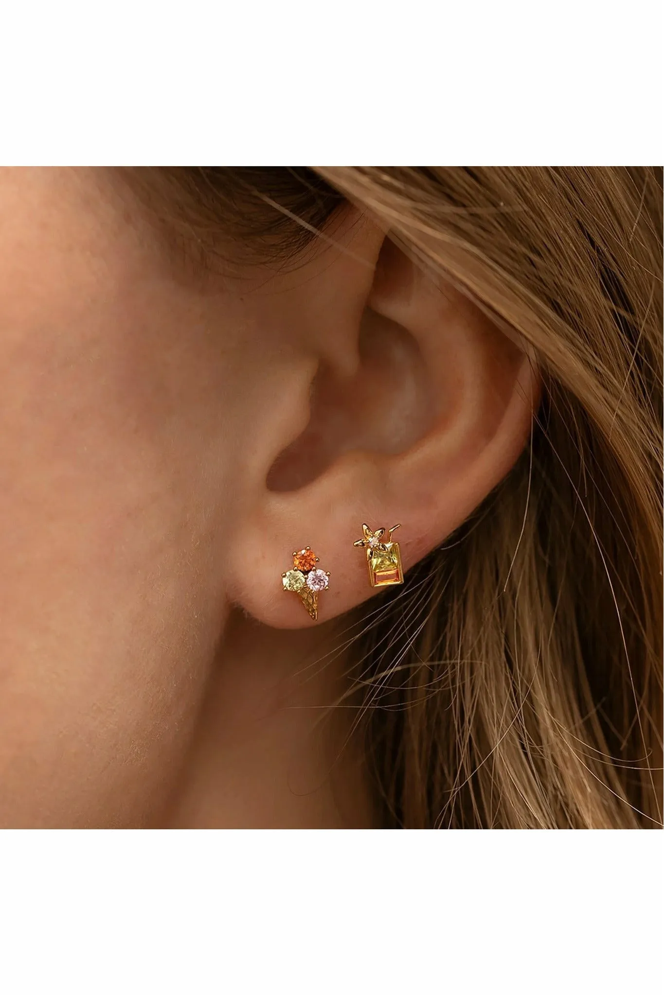 Wisteria London Dainty Ice Cream Cone Stud Earrings sold by Goddiva product image thumbnail 3