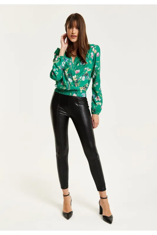Green Floral Print Wrap Top by Liquorish sold by Goddiva