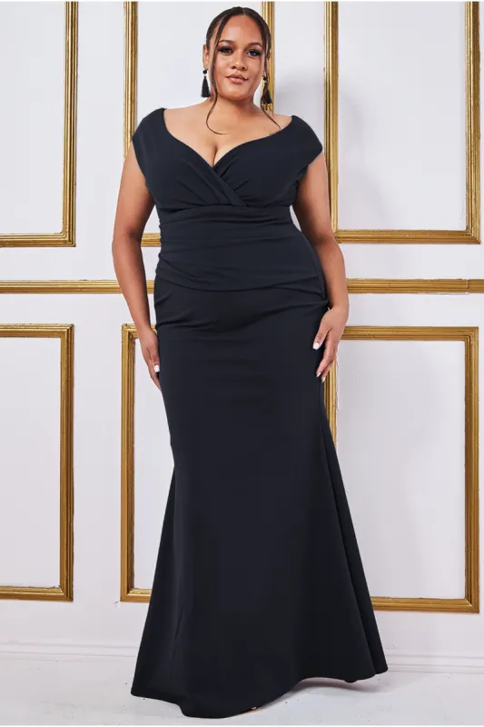 Bardot Pleated Maxi Dress - Black by Goddiva Plus sold by Goddiva