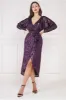 Wrap Style Sequin Midi Dress - Purple by Goddiva sold by Goddiva