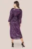 Wrap Style Sequin Midi Dress - Purple by Goddiva sold by Goddiva