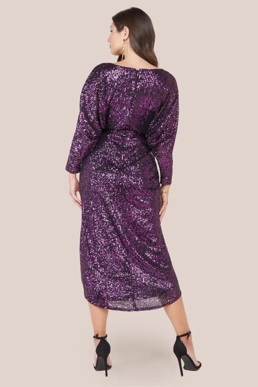 Wrap Style Sequin Midi Dress - Purple by Goddiva sold by Goddiva product image thumbnail 2