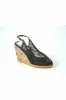 Glitz Shoes Satin Peep Toe Diamante Wedge Sandal - Black sold by Goddiva