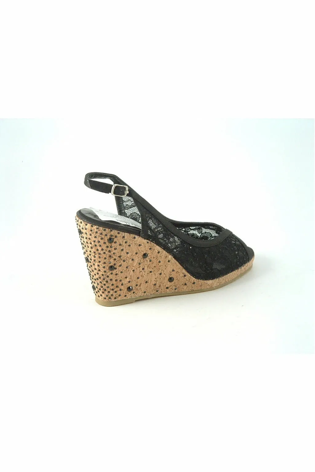 Glitz Shoes Satin Peep Toe Diamante Wedge Sandal - Black sold by Goddiva product image thumbnail 3