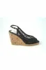 Glitz Shoes Satin Peep Toe Diamante Wedge Sandal - Black sold by Goddiva