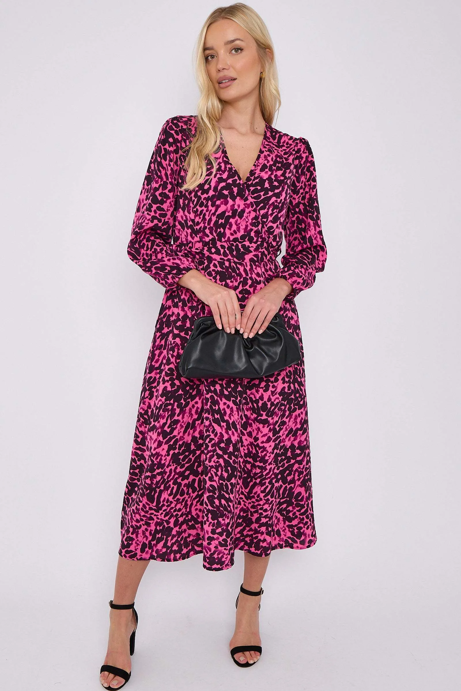 Fuchsia Leopard Printed V Neck Midi Dress by LOVE SUNSHINE sold by Goddiva