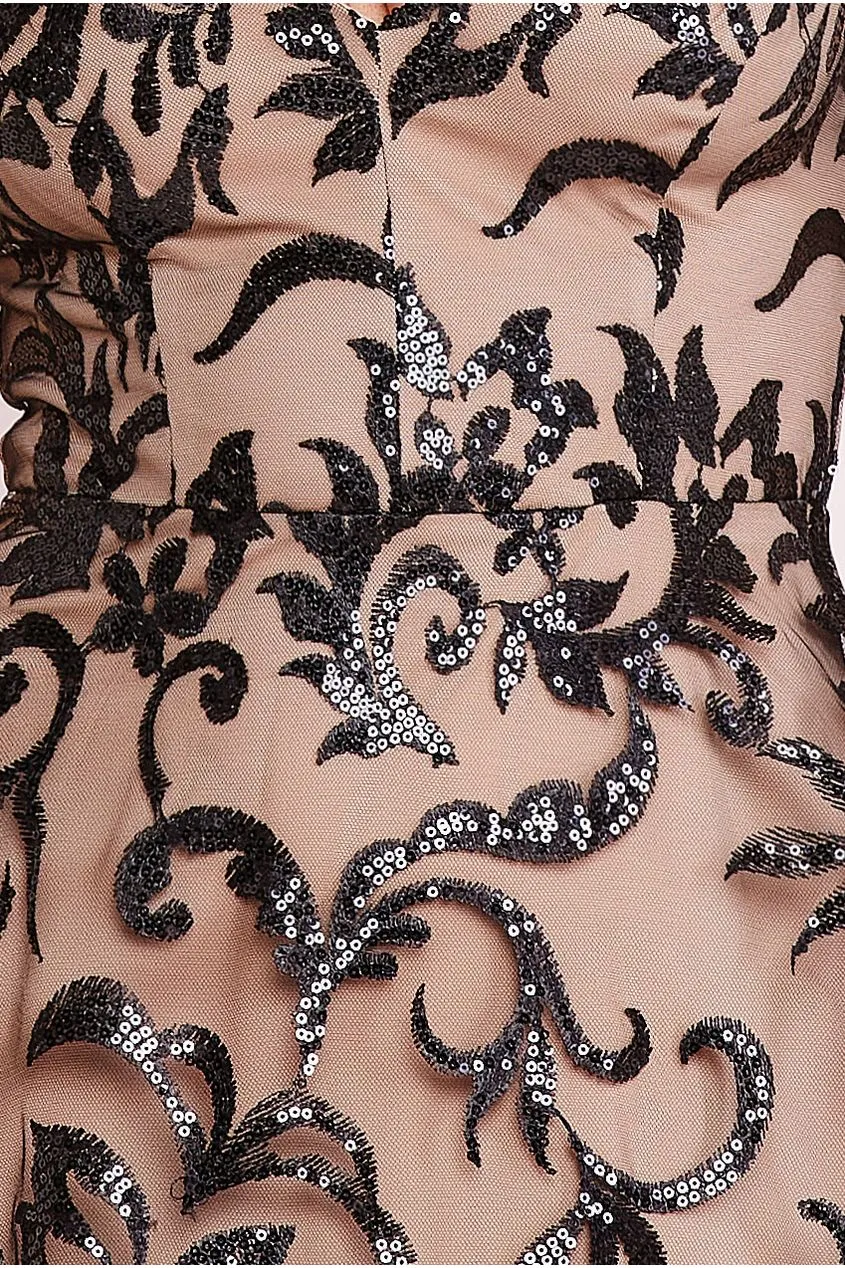 Sequin Mesh V-Neck Flared Skirt Midi - Black by Goddiva sold by Goddiva product image thumbnail 4