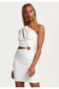Cut Out Diamond Detail One Shoulder Mini Dress In White by Liquorish sold by Goddiva