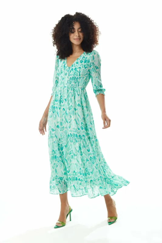 Liquorish Floral Maxi Chiffon Dress In Green And White sold by Goddiva