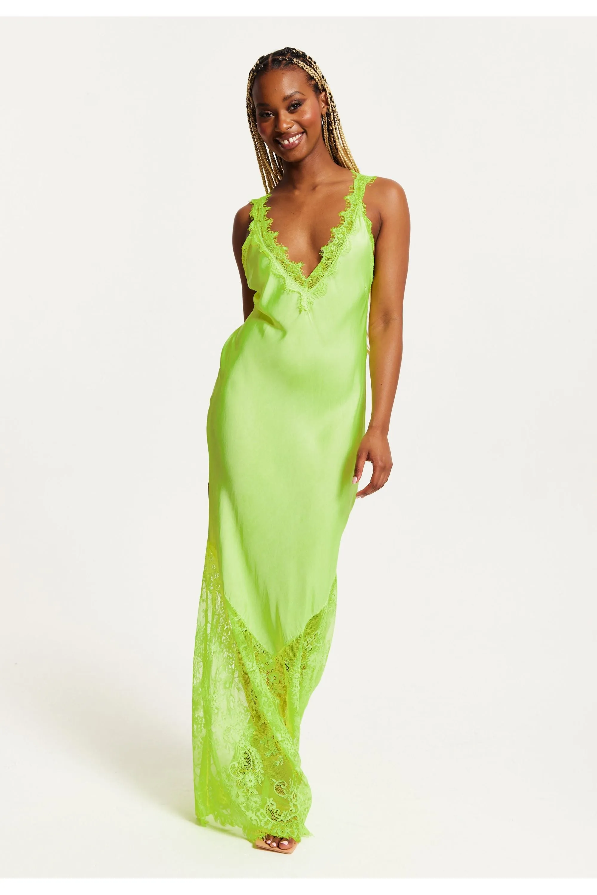 Lace Detailed V Neck Maxi Dress In Bright Yellow by Liquorish sold by Goddiva product image thumbnail 2