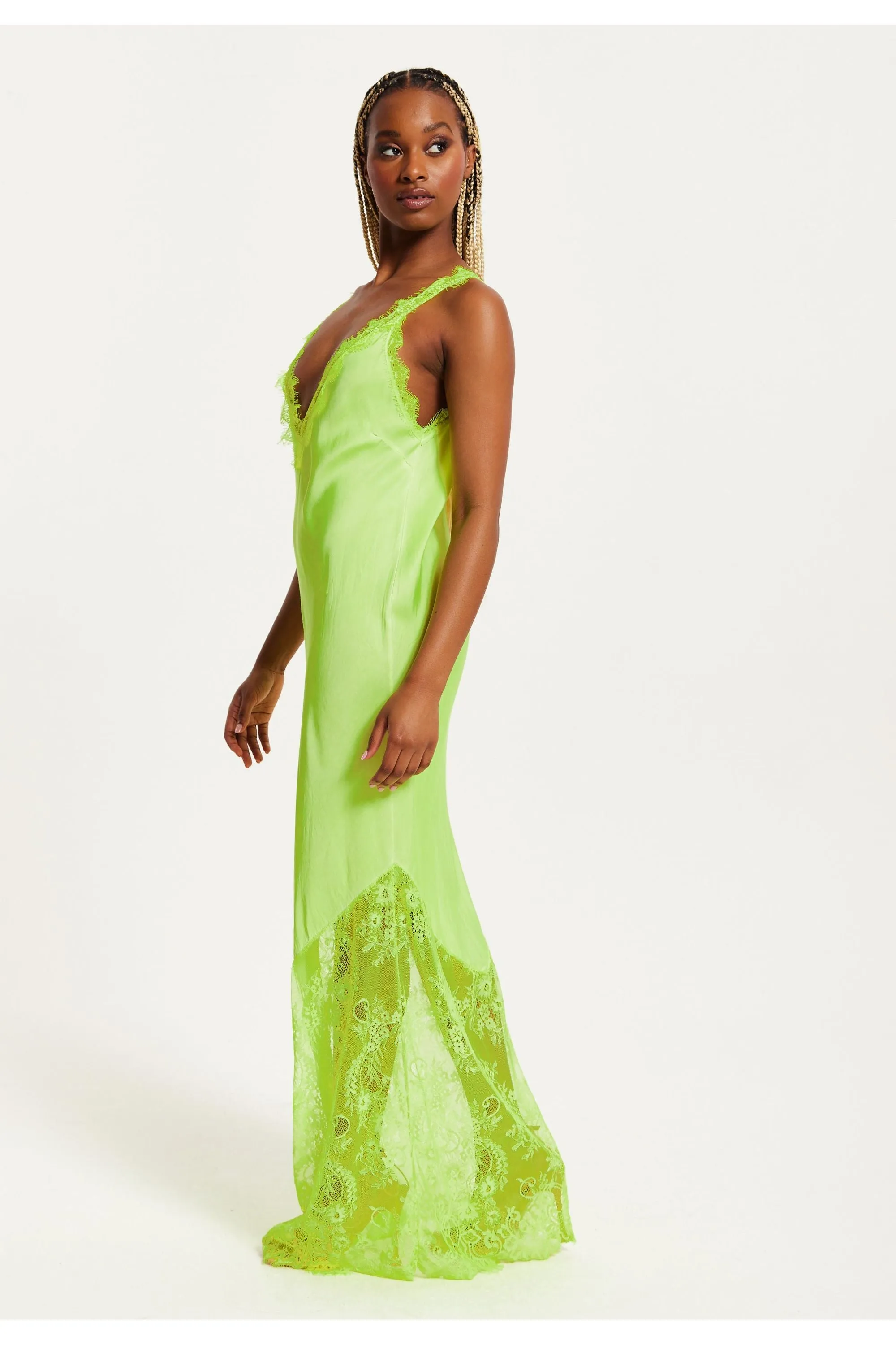 Lace Detailed V Neck Maxi Dress In Bright Yellow by Liquorish sold by Goddiva product image thumbnail 3