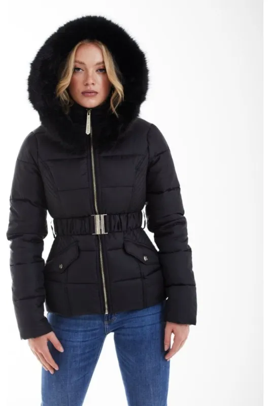 Double Second Black Belted Short Puffer sold by Goddiva
