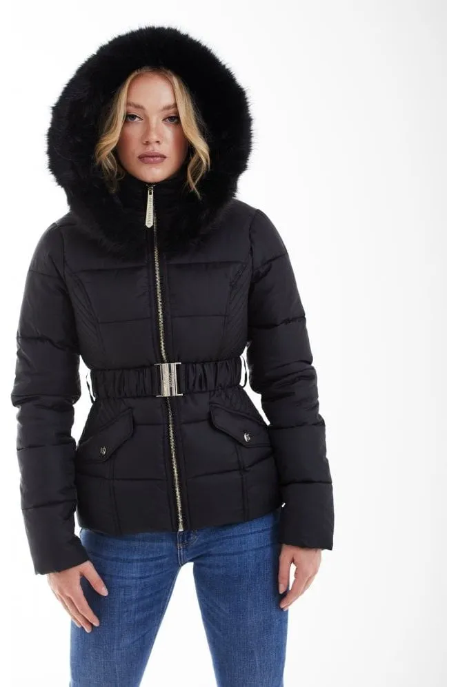 Double Second Black Belted Short Puffer sold by Goddiva