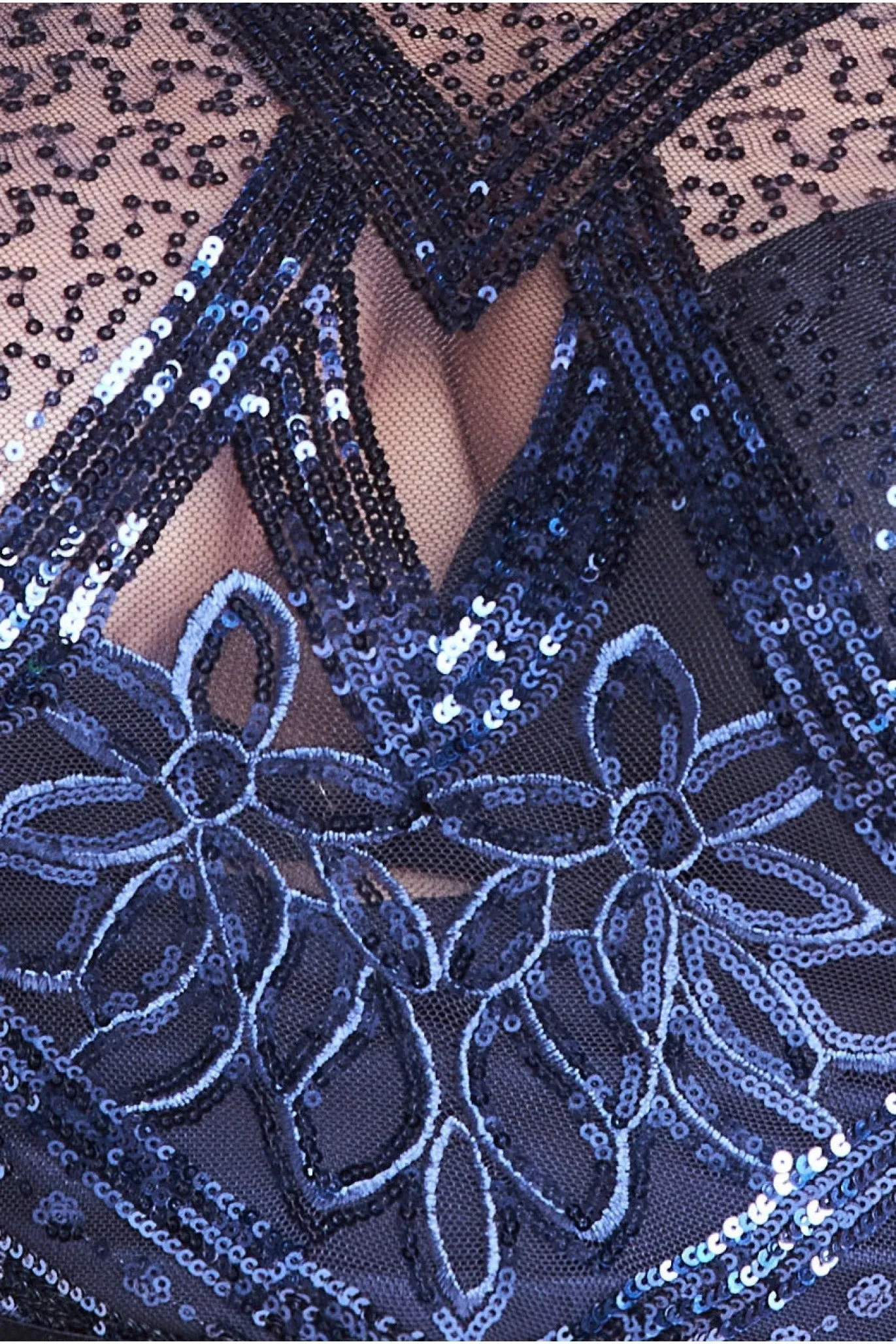 Goddiva Plus Sequin Bodice With Front Frill Maxi - Navy sold by Goddiva product image thumbnail 4