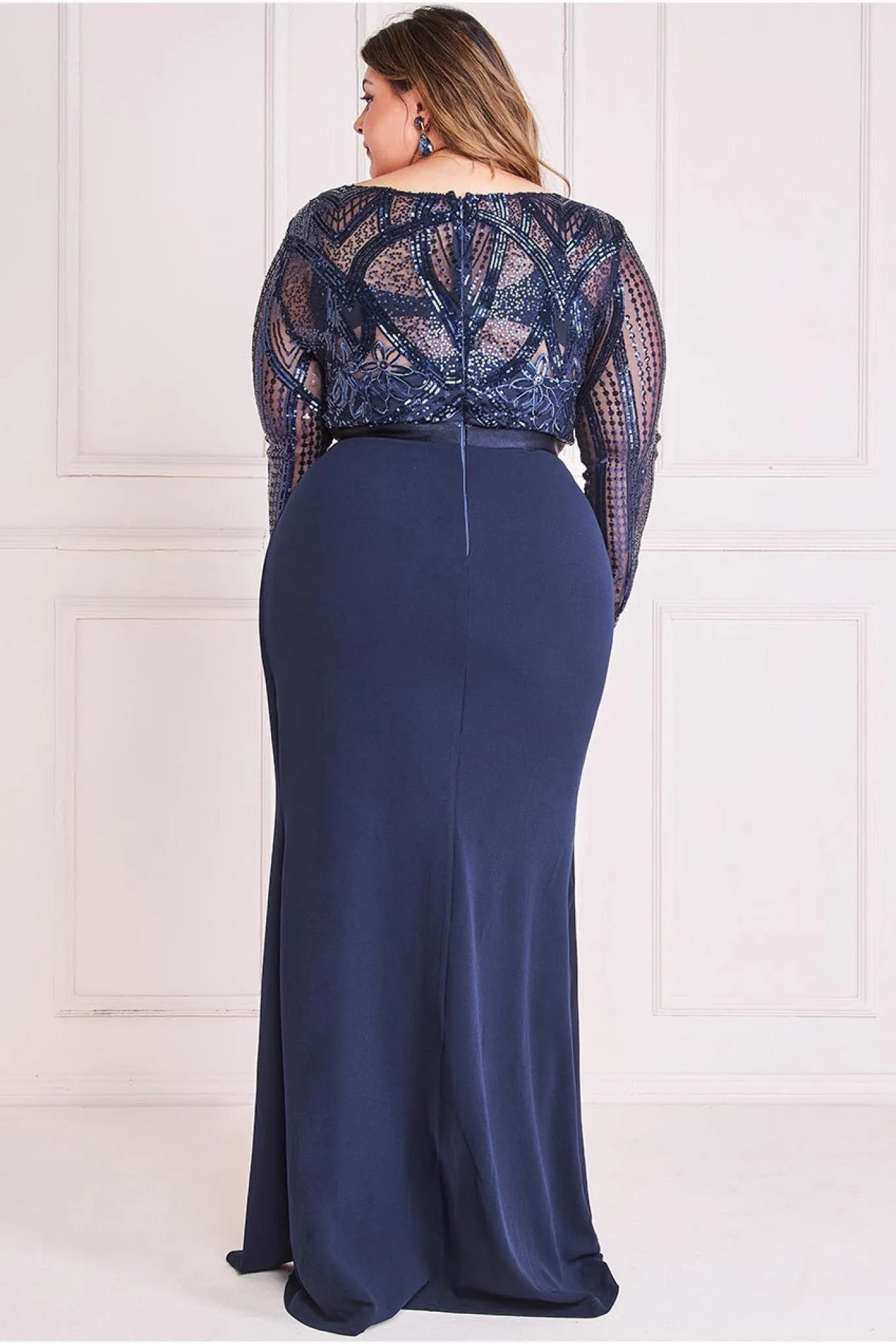 Goddiva Plus Sequin Bodice With Front Frill Maxi - Navy sold by Goddiva product image thumbnail 2